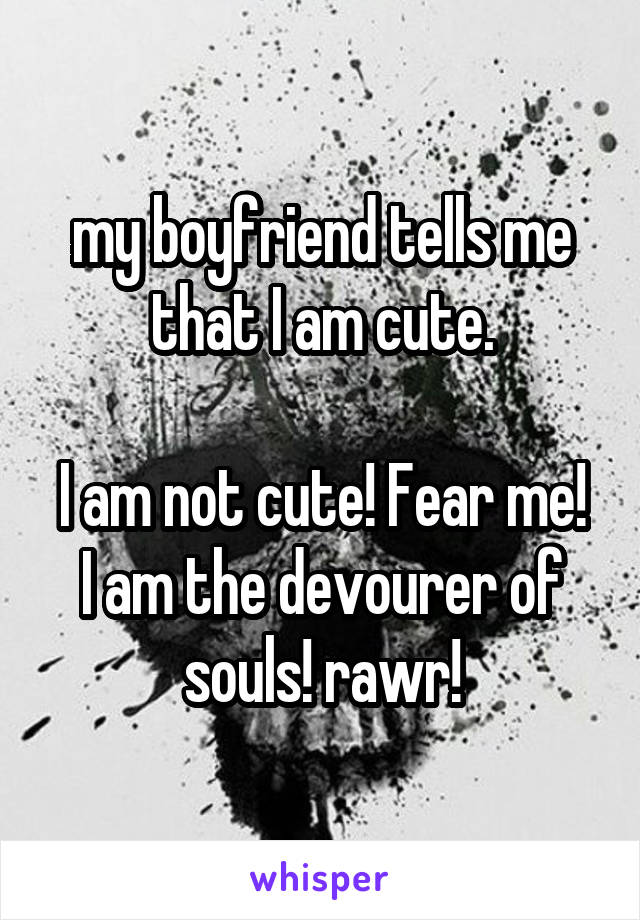 my boyfriend tells me that I am cute.

I am not cute! Fear me! I am the devourer of souls! rawr!