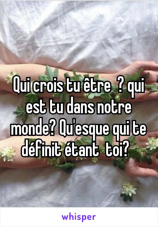 Qui crois tu être  ? qui est tu dans notre monde? Qu'esque qui te définit étant  toi?  
