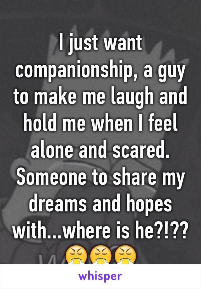 I just want companionship, a guy to make me laugh and hold me when I feel alone and scared. Someone to share my dreams and hopes with...where is he?!?? 😤😤😤