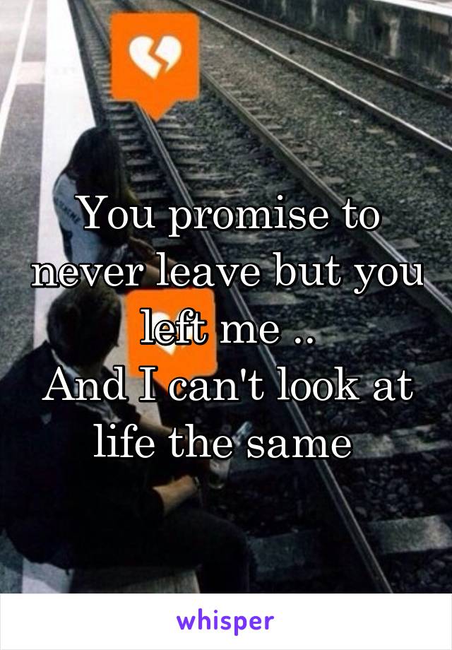 You promise to never leave but you left me ..
And I can't look at life the same 