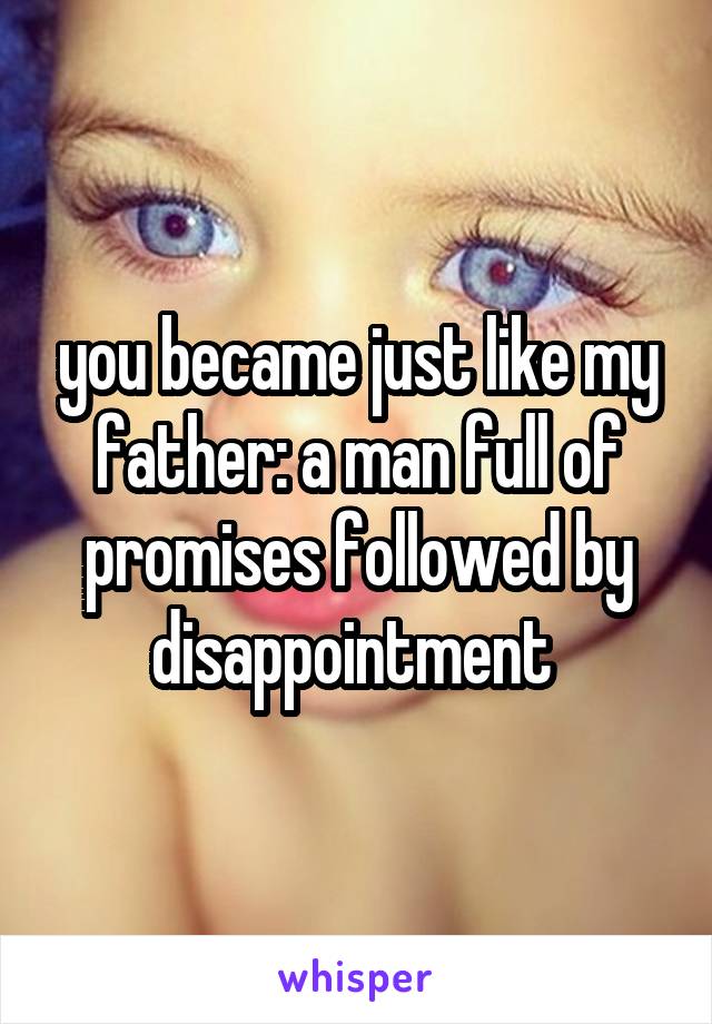 you became just like my father: a man full of promises followed by disappointment 