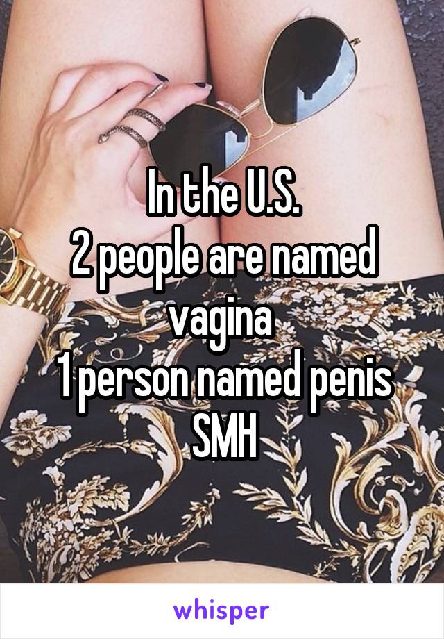 In the U.S.
2 people are named vagina 
1 person named penis
SMH