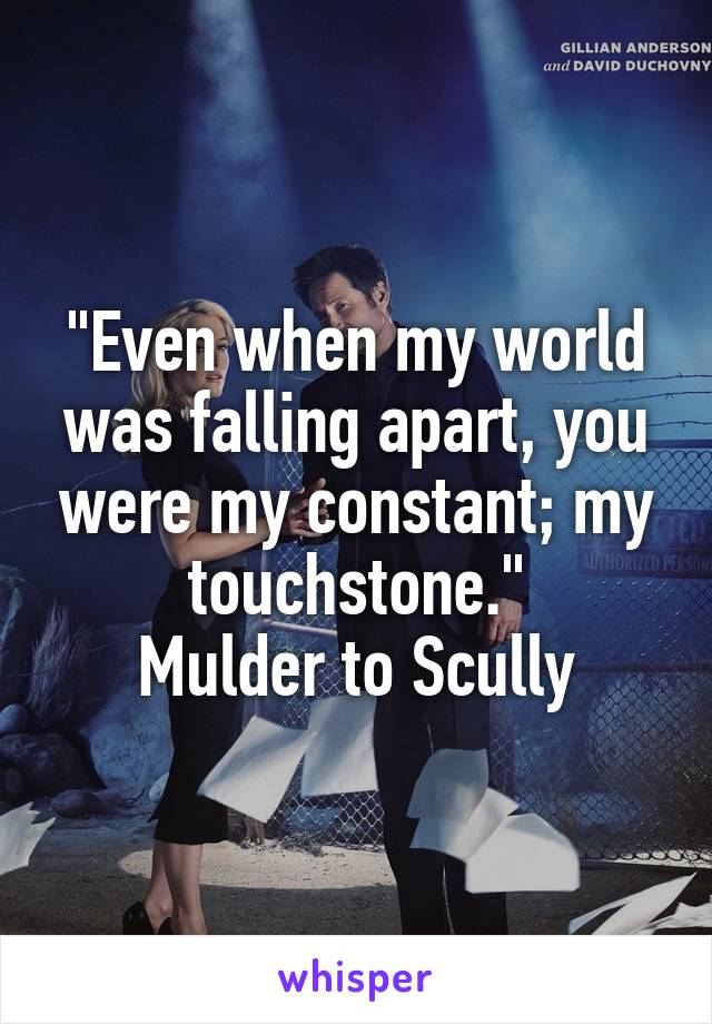 "Even when my world was falling apart, you were my constant; my touchstone."
Mulder to Scully