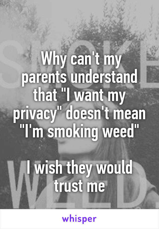 
 Why can't my parents understand that "I want my privacy" doesn't mean "I'm smoking weed"

I wish they would trust me