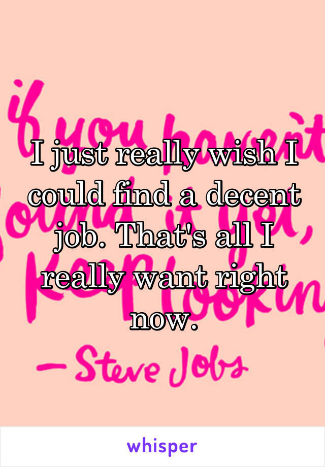 I just really wish I could find a decent job. That's all I really want right now.