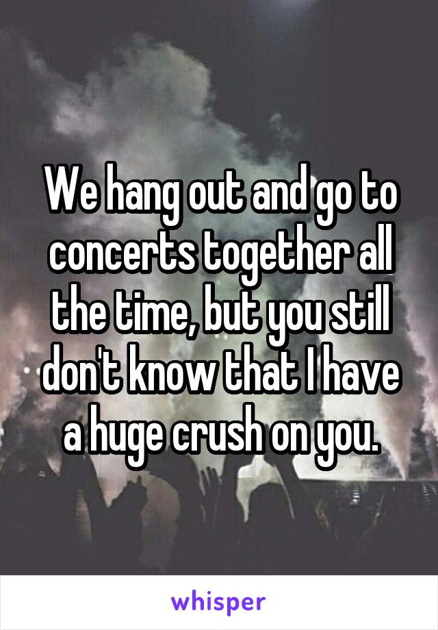 We hang out and go to concerts together all the time, but you still don't know that I have a huge crush on you.