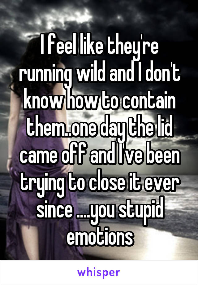 I feel like they're running wild and I don't know how to contain them..one day the lid came off and I've been trying to close it ever since ....you stupid emotions