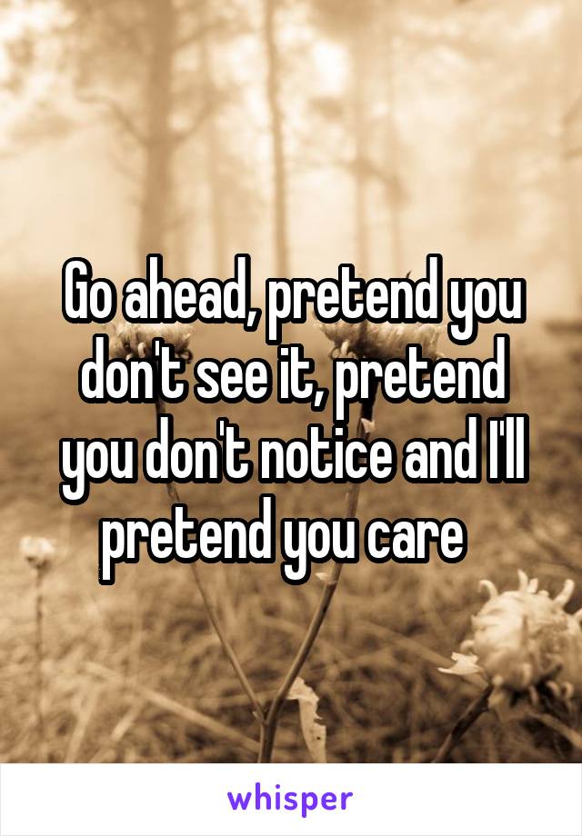 Go ahead, pretend you don't see it, pretend you don't notice and I'll pretend you care  