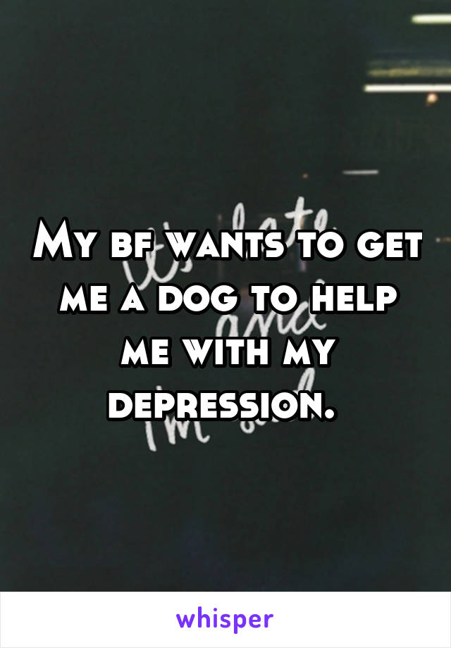 My bf wants to get me a dog to help me with my depression. 