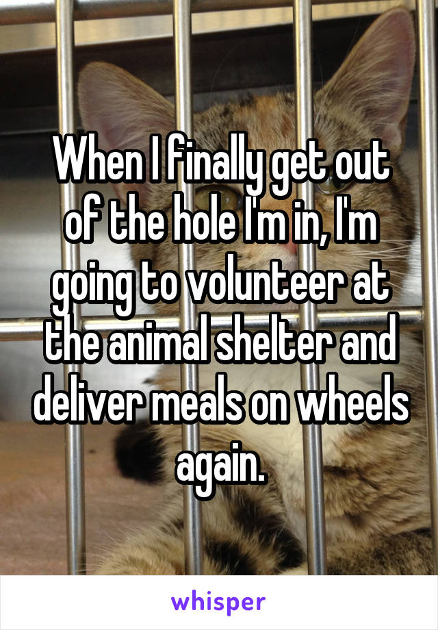 When I finally get out of the hole I'm in, I'm going to volunteer at the animal shelter and deliver meals on wheels again.