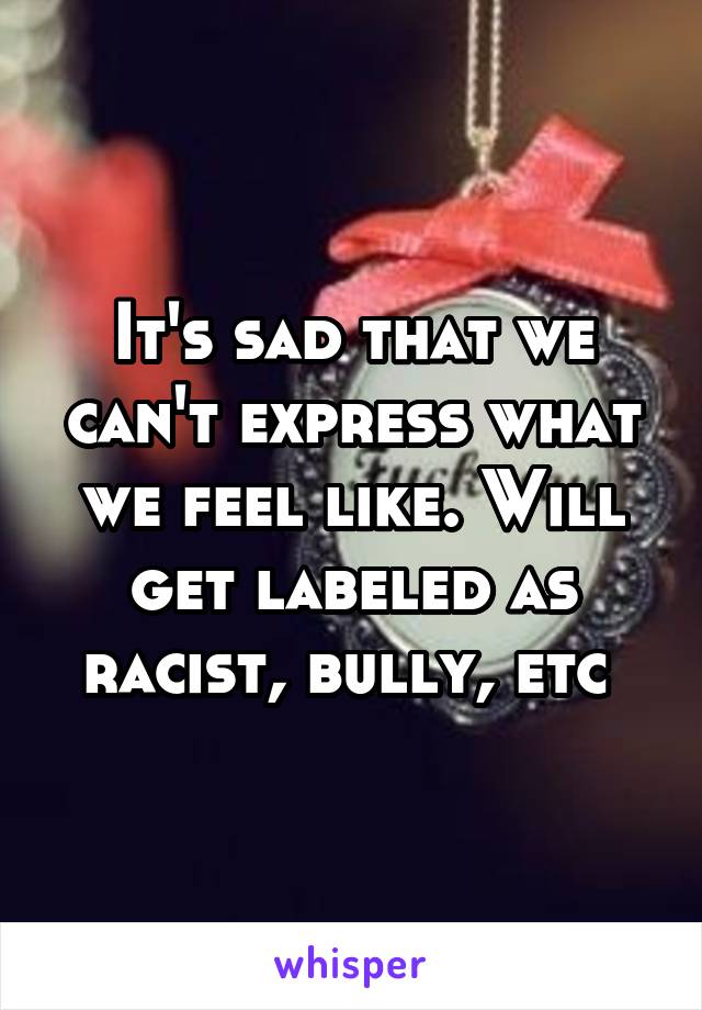 It's sad that we can't express what we feel like. Will get labeled as racist, bully, etc 