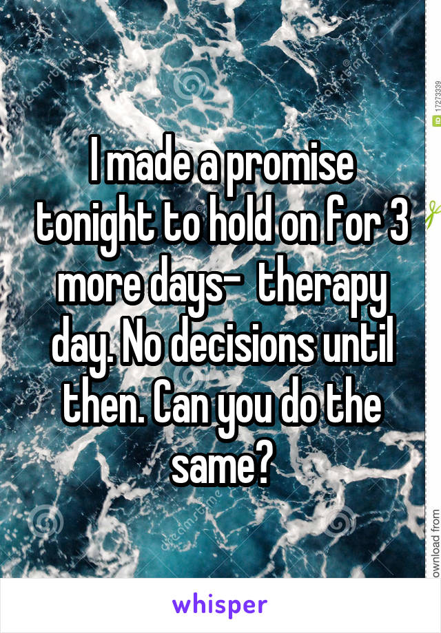 I made a promise tonight to hold on for 3 more days-  therapy day. No decisions until then. Can you do the same?