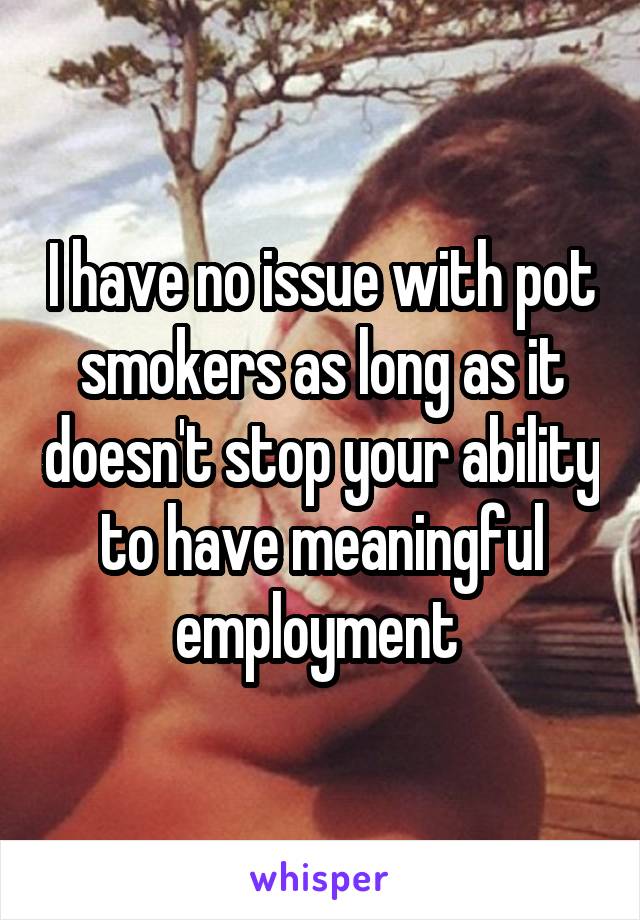 I have no issue with pot smokers as long as it doesn't stop your ability to have meaningful employment 