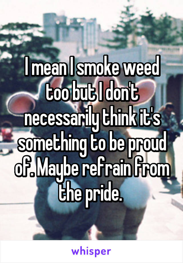 I mean I smoke weed too but I don't necessarily think it's something to be proud of. Maybe refrain from the pride. 