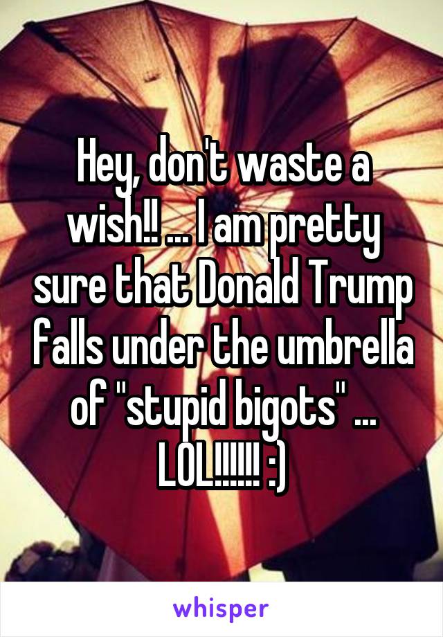 Hey, don't waste a wish!! ... I am pretty sure that Donald Trump falls under the umbrella of "stupid bigots" ... LOL!!!!!! :)