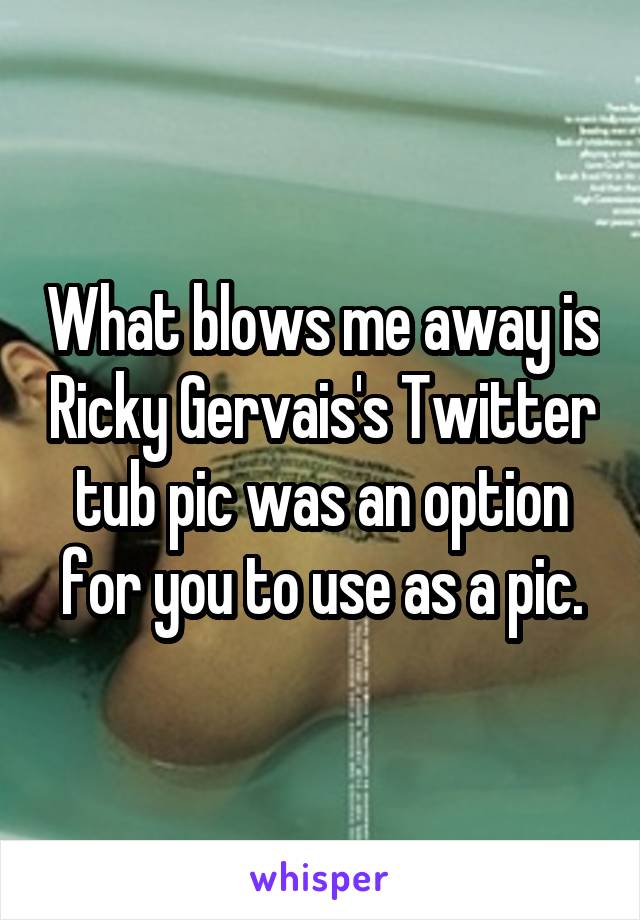 What blows me away is Ricky Gervais's Twitter tub pic was an option for you to use as a pic.