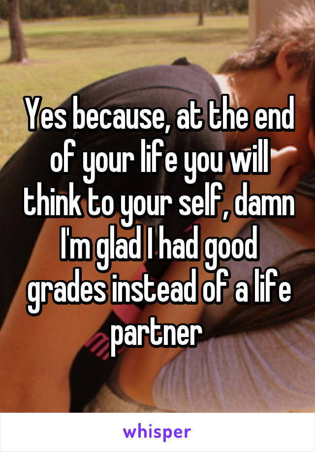 Yes because, at the end of your life you will think to your self, damn I'm glad I had good grades instead of a life partner 