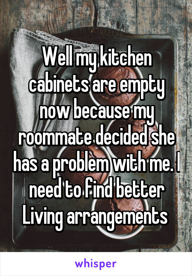 Well my kitchen cabinets are empty now because my roommate decided she has a problem with me. I need to find better Living arrangements 