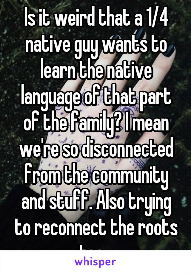 Is it weird that a 1/4 native guy wants to learn the native language of that part of the family? I mean we're so disconnected from the community and stuff. Also trying to reconnect the roots too...