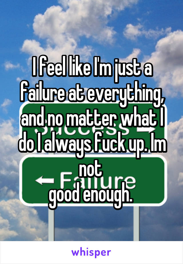 I feel like I'm just a failure at everything, and no matter what I do I always fuck up. Im not 
good enough. 