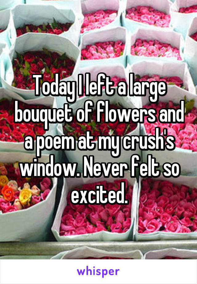 Today I left a large bouquet of flowers and a poem at my crush's window. Never felt so excited.