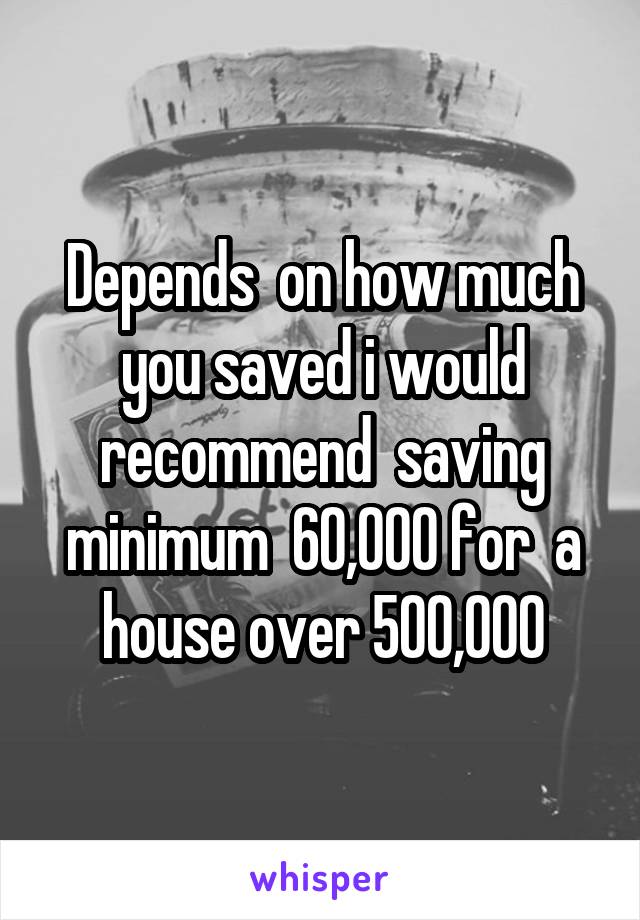 Depends  on how much you saved i would recommend  saving minimum  60,000 for  a house over 500,000