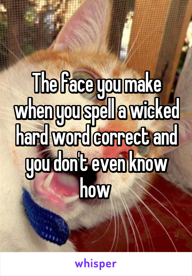 The face you make when you spell a wicked hard word correct and you don't even know how 