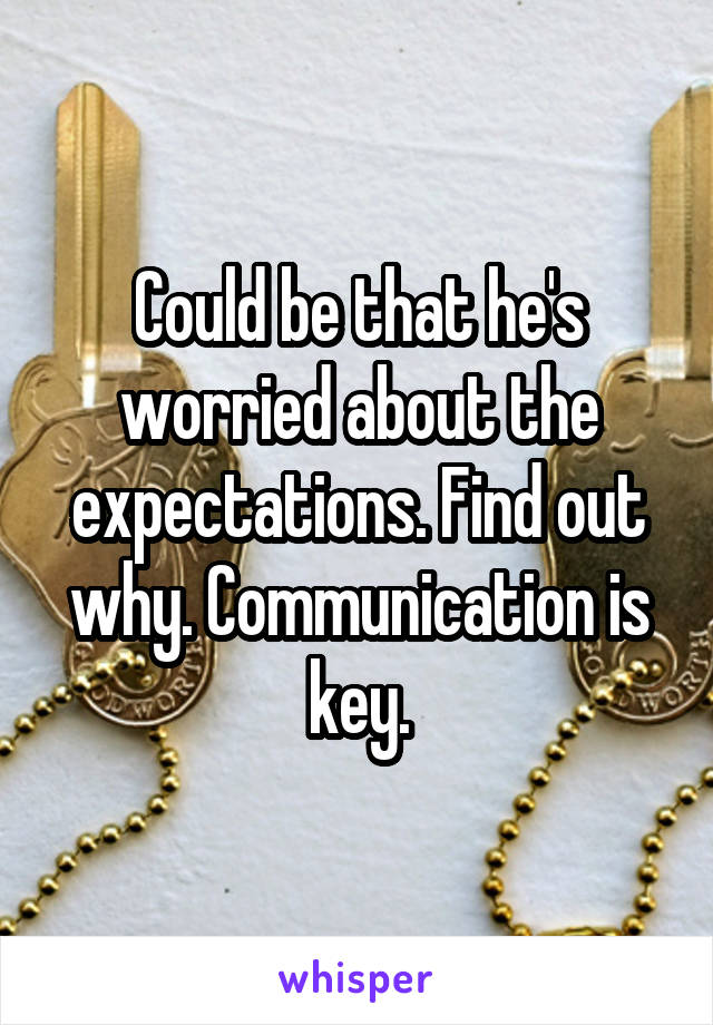 Could be that he's worried about the expectations. Find out why. Communication is key.