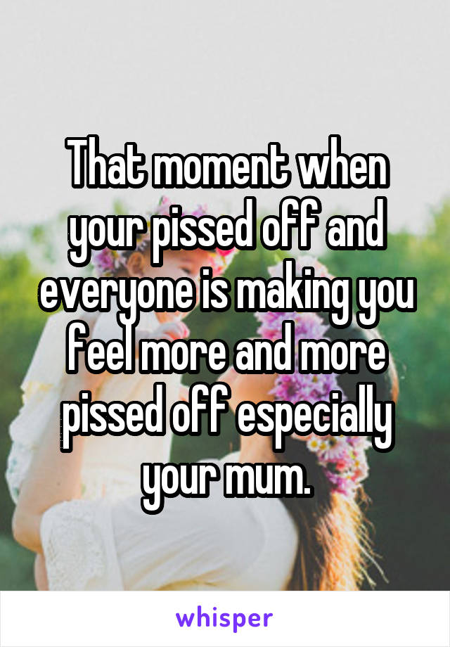 That moment when your pissed off and everyone is making you feel more and more pissed off especially your mum.