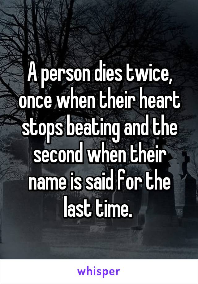 A person dies twice, once when their heart stops beating and the second when their name is said for the last time. 