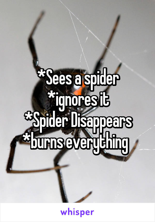 *Sees a spider
*ignores it
*Spider Disappears
*burns everything  