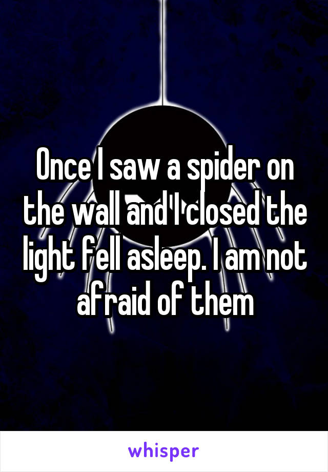 Once I saw a spider on the wall and I closed the light fell asleep. I am not afraid of them