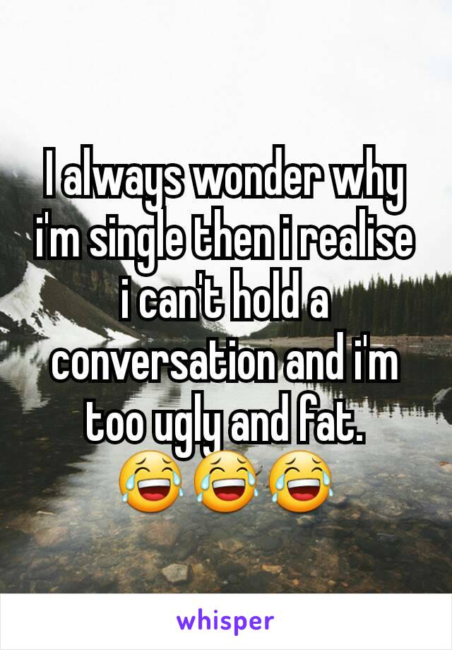 I always wonder why i'm single then i realise i can't hold a conversation and i'm too ugly and fat. 😂😂😂