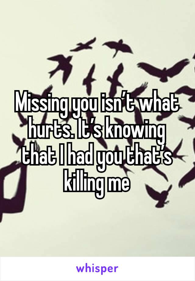 Missing you isn’t what hurts. It’s knowing that I had you that’s killing me