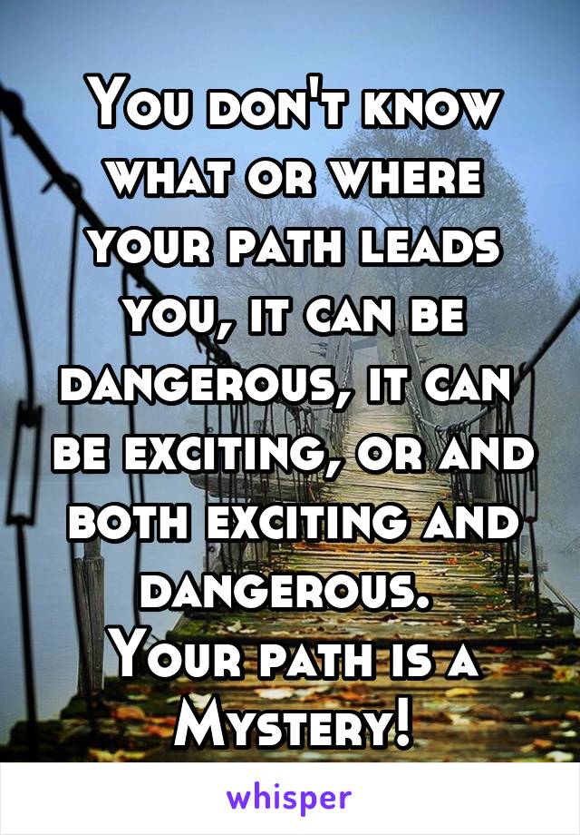 You don't know what or where your path leads you, it can be dangerous, it can  be exciting, or and both exciting and dangerous. 
 Your path is a 
Mystery!