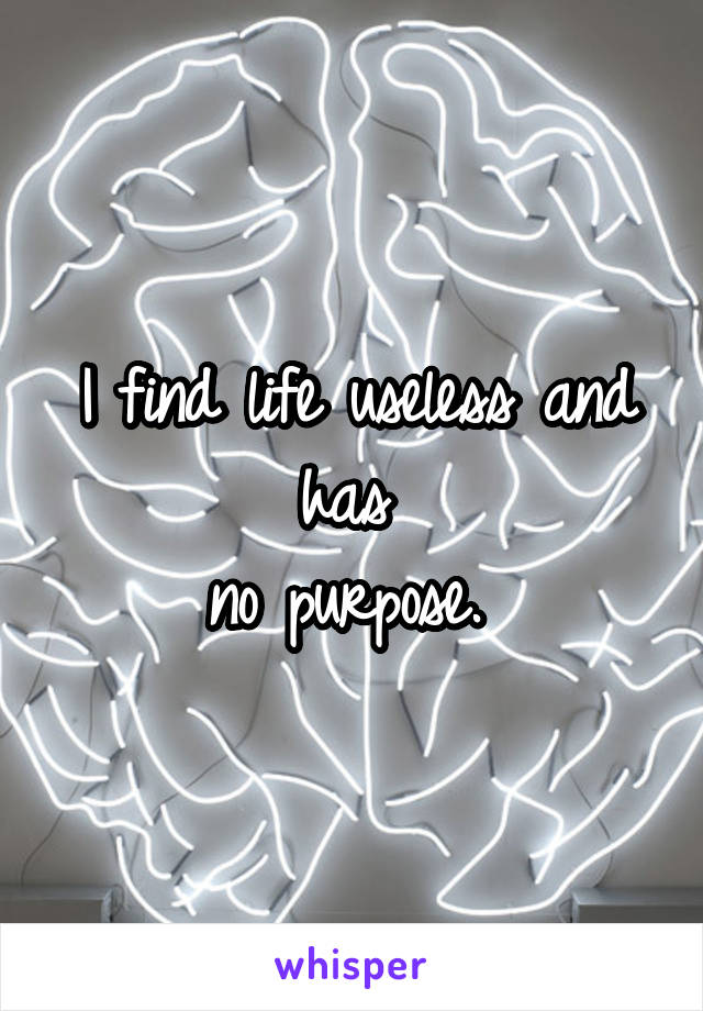 I find life useless and has 
no purpose. 