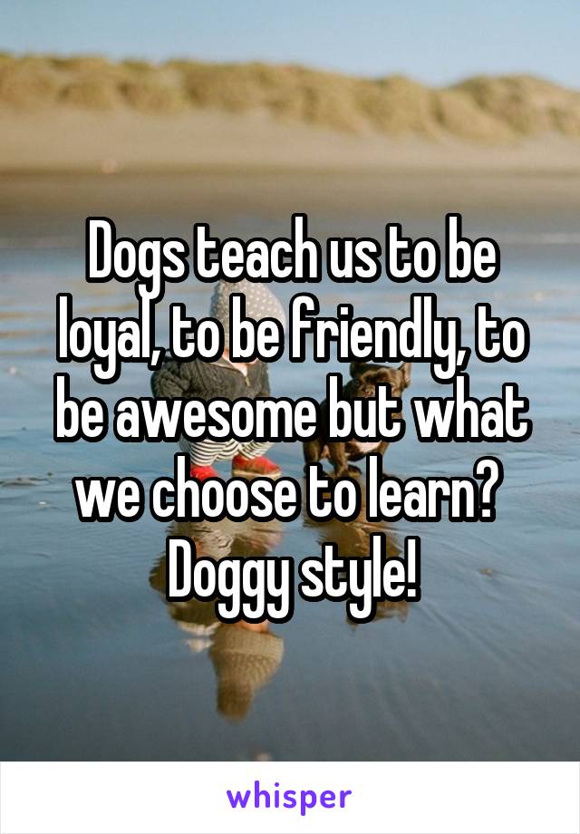 Dogs teach us to be loyal, to be friendly, to be awesome but what we choose to learn? 
Doggy style!