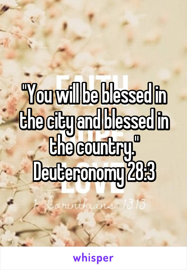 "You will be blessed in the city and blessed in the country." Deuteronomy 28:3