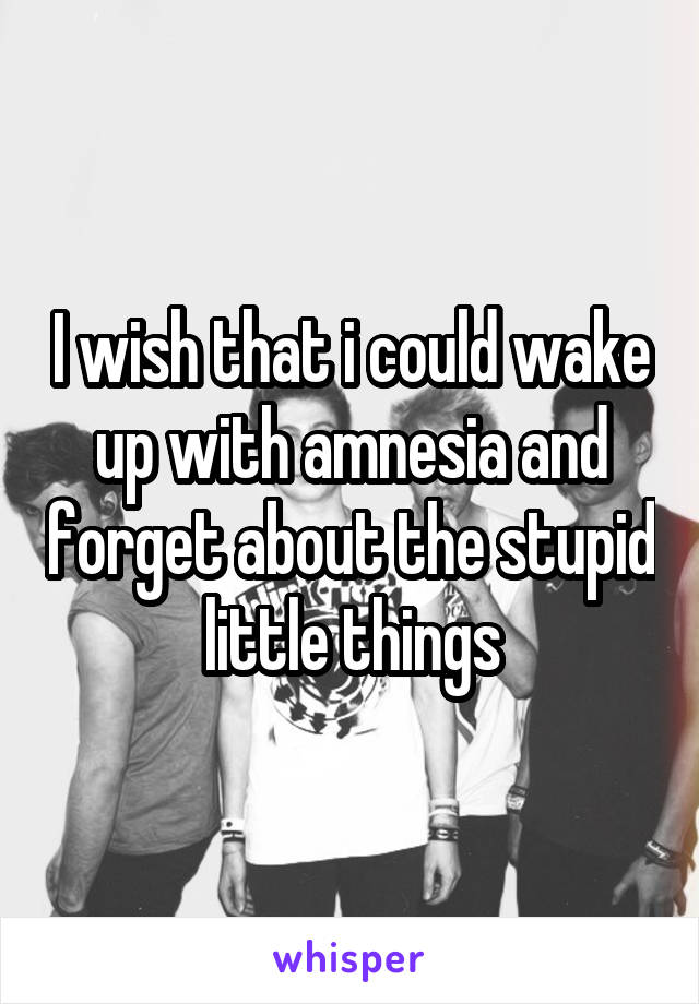 I wish that i could wake up with amnesia and forget about the stupid little things