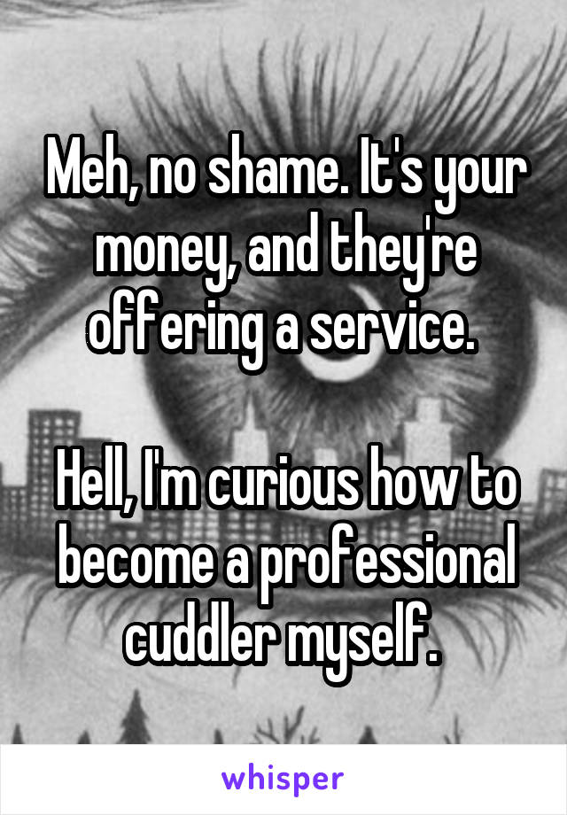 Meh, no shame. It's your money, and they're offering a service. 

Hell, I'm curious how to become a professional cuddler myself. 