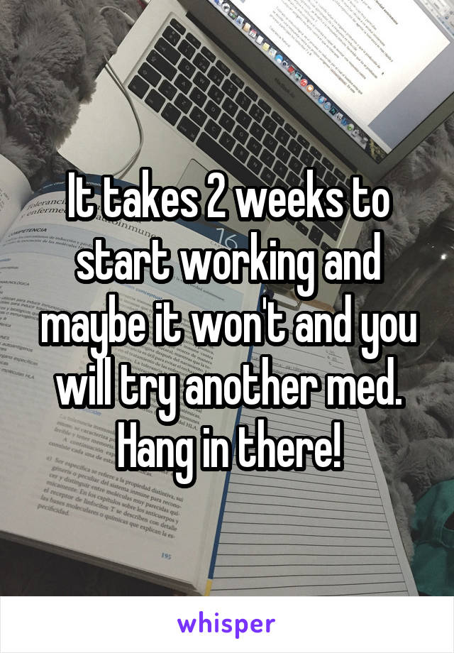 It takes 2 weeks to start working and maybe it won't and you will try another med. Hang in there!