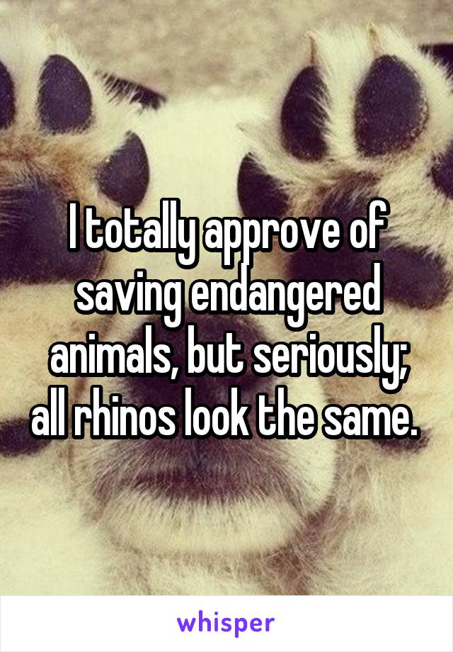 I totally approve of saving endangered animals, but seriously; all rhinos look the same. 