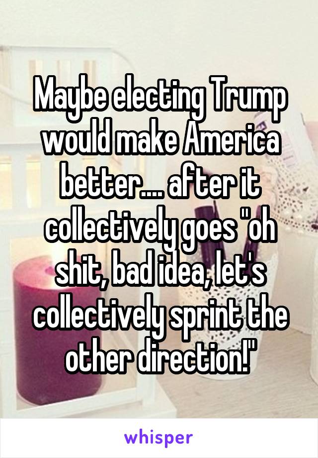 Maybe electing Trump would make America better.... after it collectively goes "oh shit, bad idea, let's collectively sprint the other direction!"