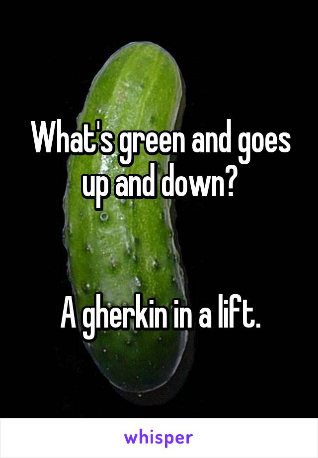 What's green and goes up and down?


A gherkin in a lift.