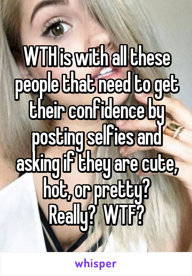 WTH is with all these people that need to get their confidence by posting selfies and asking if they are cute, hot, or pretty?
Really?  WTF?