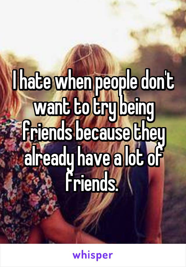 I hate when people don't want to try being friends because they already have a lot of friends. 