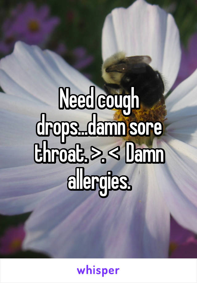 Need cough drops...damn sore throat. >. <  Damn allergies.