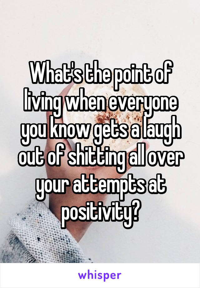 What's the point of living when everyone you know gets a laugh out of shitting all over your attempts at positivity?