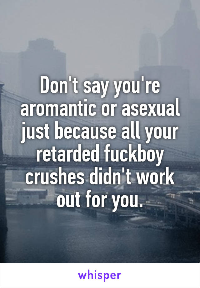 Don't say you're aromantic or asexual just because all your retarded fuckboy crushes didn't work out for you.