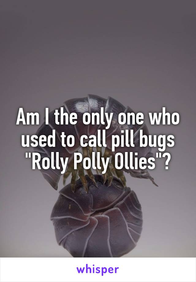 Am I the only one who used to call pill bugs
"Rolly Polly Ollies"?